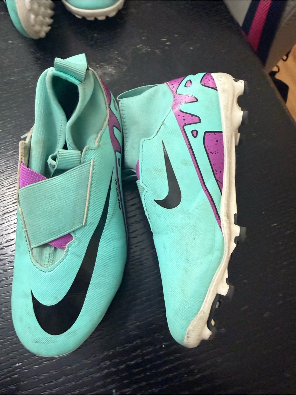Nike Turquoise Soccer Cleats with Purple Accents